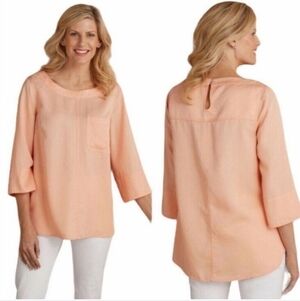SOFT SURROUNDINGS Georgica Coastal Boxy Longsleeve Pocket Tencel Peach Small